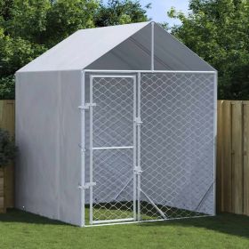 Outdoor Dog Kennel with Roof Silver 6.6'x6.6'x8.2' Galvanized Steel