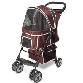 Foldable Pet Stroller Trolley - Travel Carriage with Wheels, Zipper Entry, Cup Holder & Storage Basket for Dogs & Cats