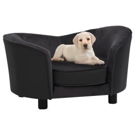 Black Dog Sofa Plush and Faux Leather Pet Lounge 27.2 x 19.3 x 15.7 Inches