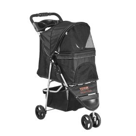 VEVOR 3-Wheel Pet Stroller - Rotating Wheels, Brakes & Front Pedal for Small Pets (35lbs Capacity)