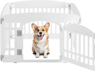 Dog Playpen, 24" Exercise 4-Panel Pet Playpen with Door, Safe and Secure, Folding and Portable Puppy Playpen for Puppies and Small Dogs, White